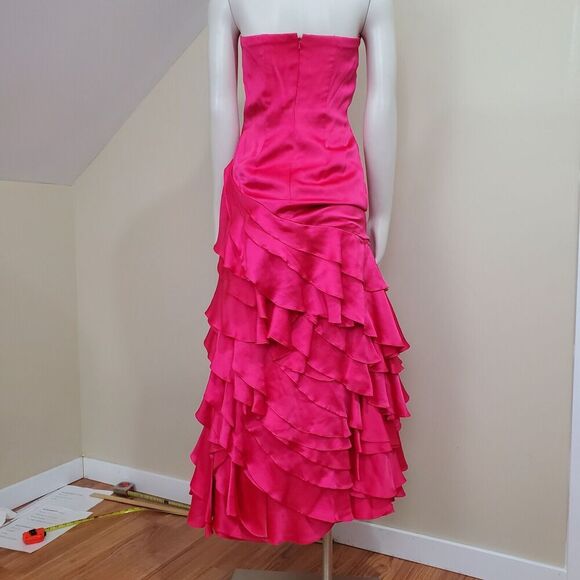 Stephen Yearick Strapless Gown HOT Pink Silk XS 2-4 Tiered Layered Skirt w/Tulle - Picture 4 of 16